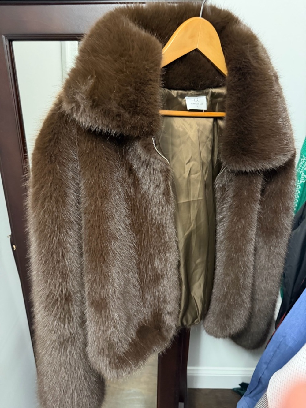 Classic Brown Faux Fur Jacket with Plush Collar
